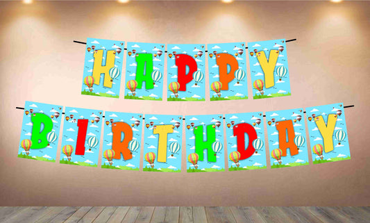 Hot Air Balloon Theme Happy Birthday Banner for Photo Shoot Backdrop and Theme Party