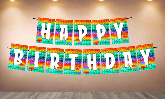 Pop It Theme Happy Birthday Banner for Photo Shoot Backdrop and Theme Party