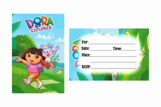 Dora Theme Children's Birthday Party Invitations Cards with Envelopes - Kids Birthday Party Invitations for Boys or Girls,- Invitation Cards (Pack of 10)