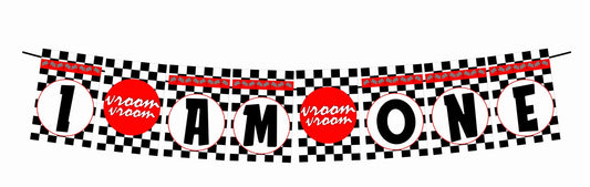 Racing Theme I Am One 1st Birthday Banner for Photo Shoot Backdrop and Theme Party