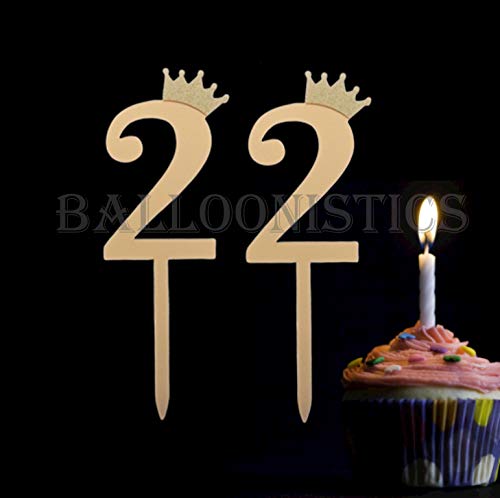 Number 22 Golden Acrylic Shiny Cake Topper | for Wedding Anniversary Bridal Shower Bachelorette Party or Theme Parties | Birthday Cake Supplies Decorations