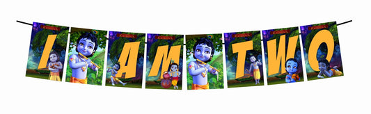 Little Krishna Theme I Am Two 2nd Birthday Banner for Photo Shoot Backdrop and Theme Party