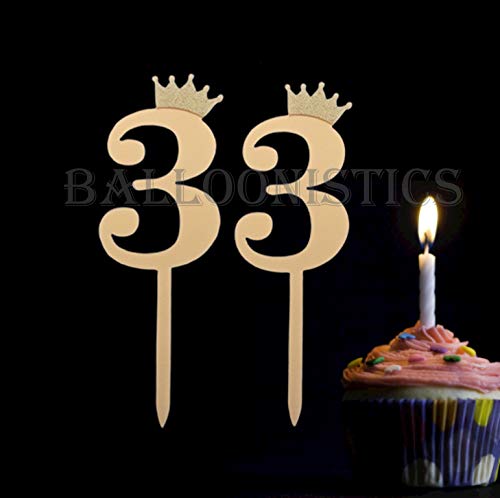 Number 33 Golden Acrylic Shiny Cake Topper | for Wedding Anniversary Bridal Shower Bachelorette Party or Theme Parties | Birthday Cake Supplies Decorations
