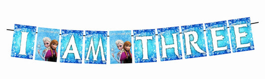 Frozen Theme I Am Three 3rd Birthday Banner for Photo Shoot Backdrop and Theme Party