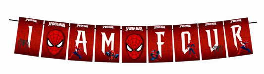 Spider Theme I Am Four 4th Birthday Banner for Photo Shoot Backdrop and Theme Party