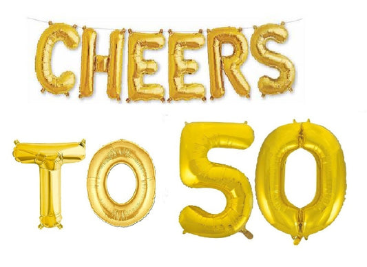 Cheers to 50 Birthday Foil Balloon Combo Party Decoration for Anniversary Celebration 16 Inches