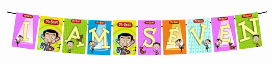 Mr Bean Theme I Am Seven 7th Birthday Banner for Photo Shoot Backdrop and Theme Party