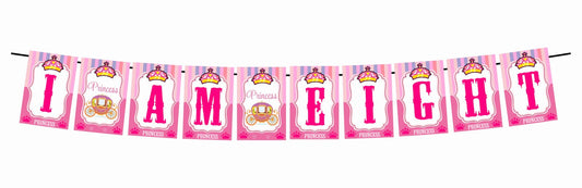 Princess Theme I Am Eight 8th Birthday Banner for Photo Shoot Backdrop and Theme Party