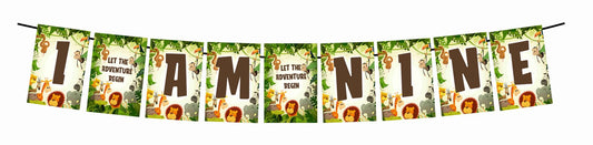Jungle Theme I Am Nine 9th Birthday Banner for Photo Shoot Backdrop and Theme Party