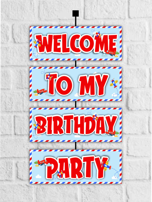Aeroplane Theme Welcome Board Welcome to My Birthday Party Board for Door Party Hall Entrance Decoration Party Item for Indoor and Outdoor 2.3 feet