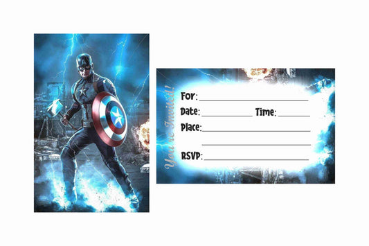 Captain Superhero Theme Children's Birthday Party Invitations Cards with Envelopes - Kids Birthday Party Invitations for Boys or Girls,- Invitation Cards (Pack of 10)