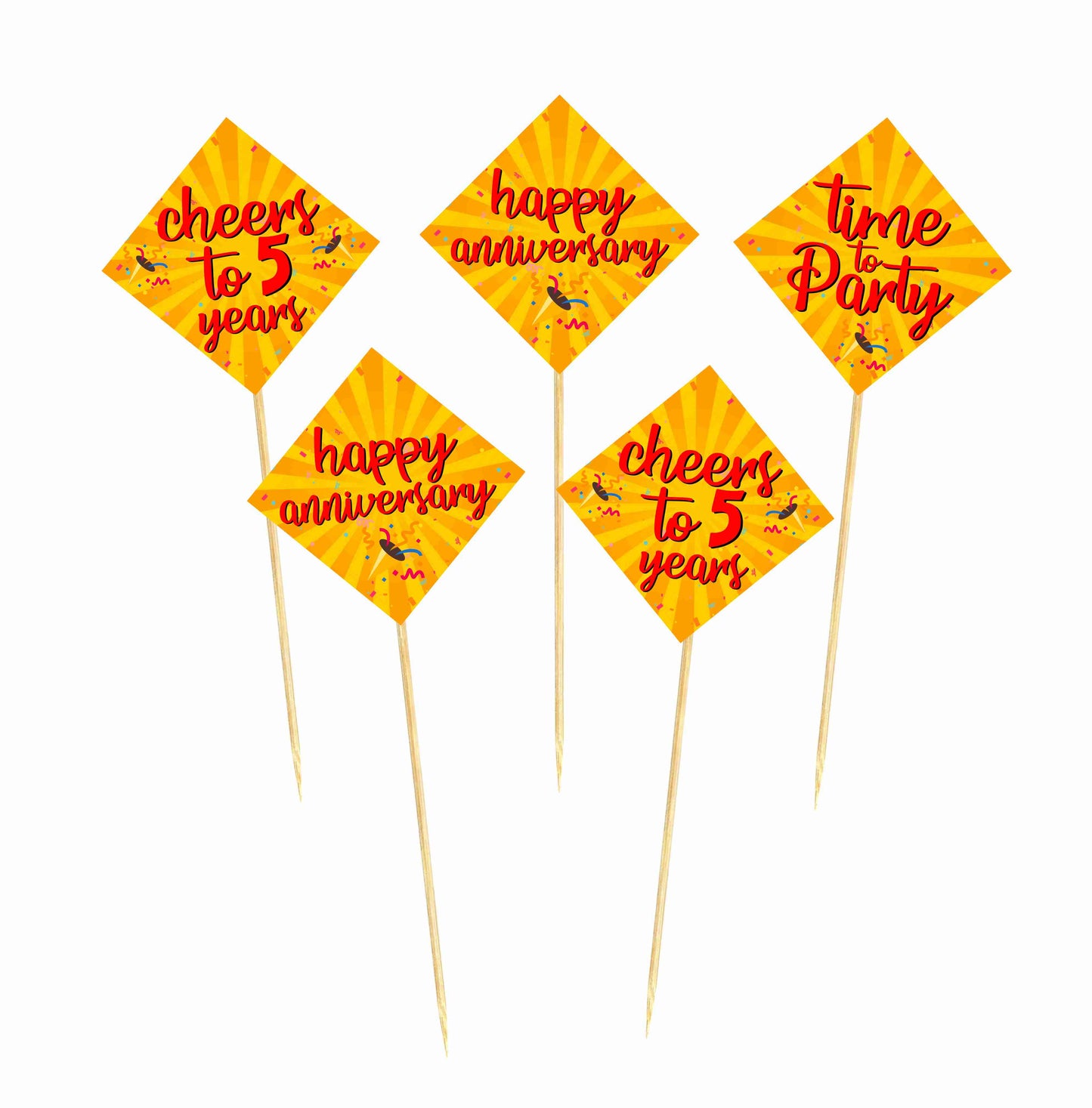 5th Anniversary Cake Topper Pack of 10 Nos for Cake Decoration Theme Party Item For Boys Girls Adults Birthday Theme Decor