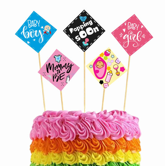 Baby Shower Theme Cake Topper Pack of 10 Nos for Cake Decoration Theme Party Item For Boys Girls Adults Theme Decor