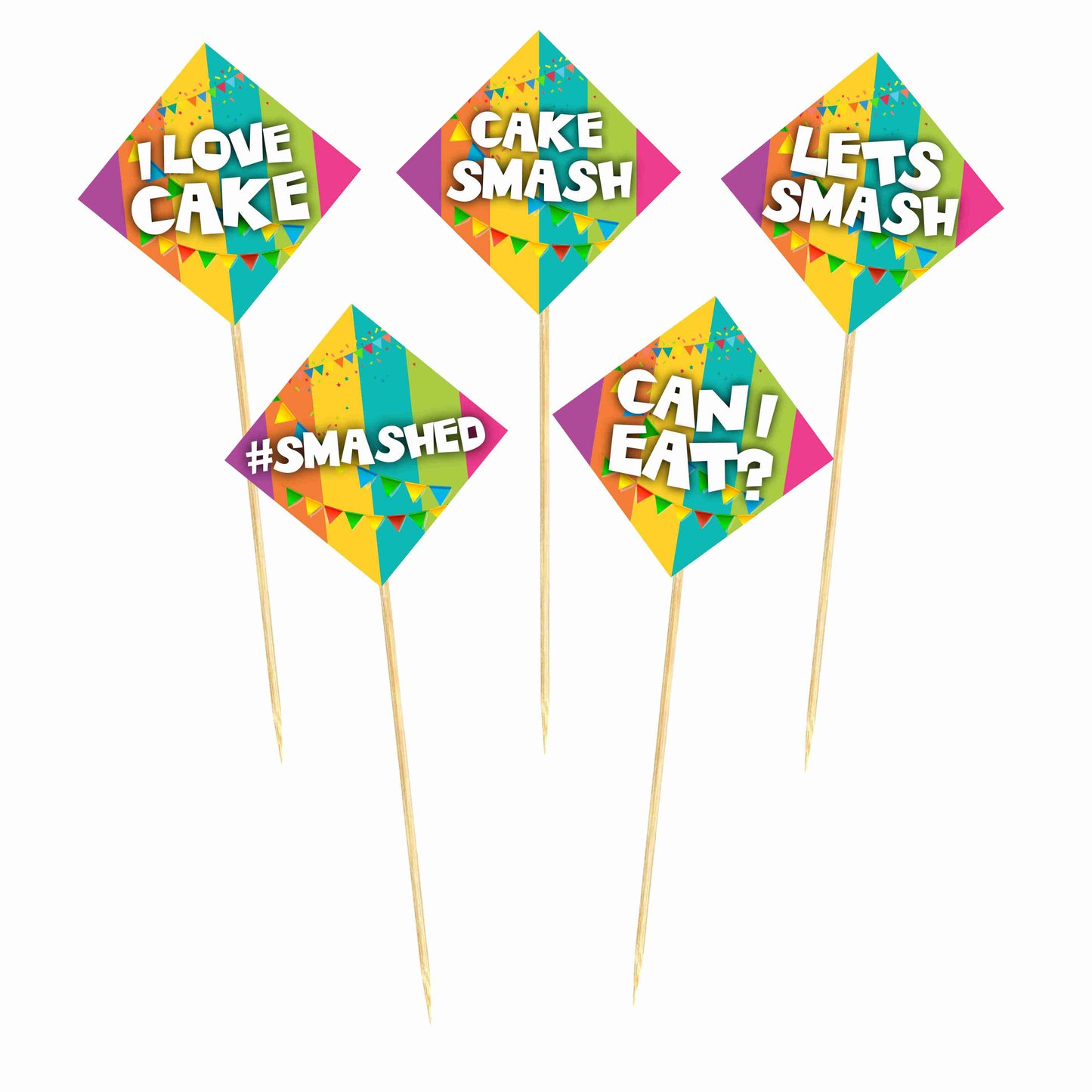 Cake Smash Theme Cake Topper Pack of 10 Nos for Birthday Cake Decoration Theme Party Item For Boys Girls Adults Birthday Theme Decor