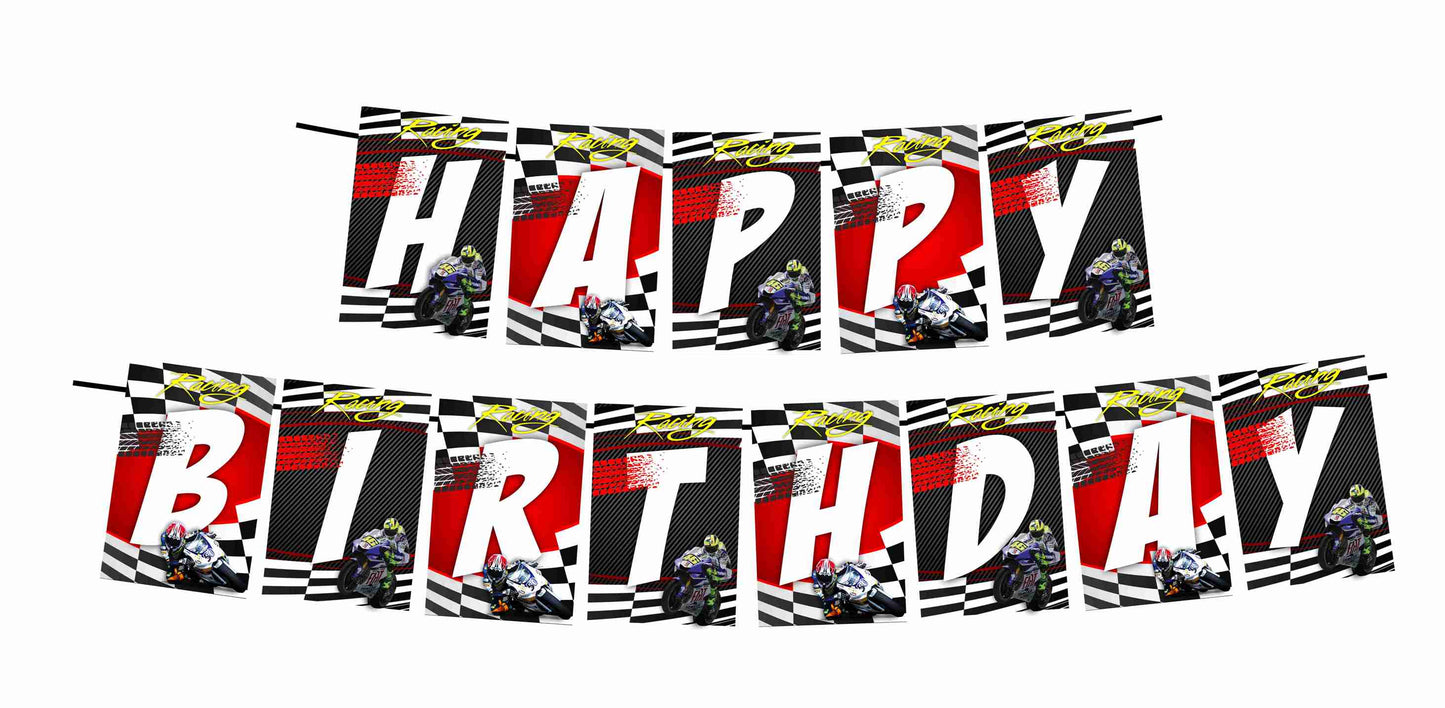Sports Bike Theme Happy Birthday Banner for Photo Shoot Backdrop and Theme Party