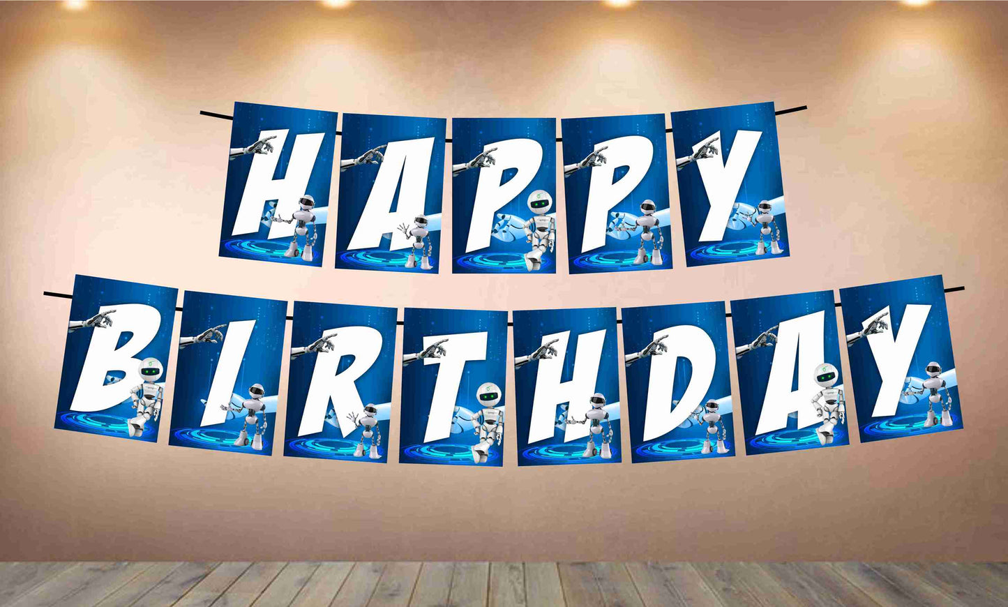 Robot Theme Happy Birthday Banner for Photo Shoot Backdrop and Theme Party