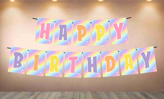 Pastel Colors Theme Happy Birthday Banner for Photo Shoot Backdrop and Theme Party
