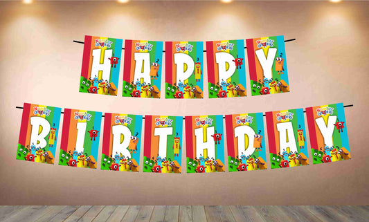 Number Blocks Theme Happy Birthday Banner for Photo Shoot Backdrop and Theme Party