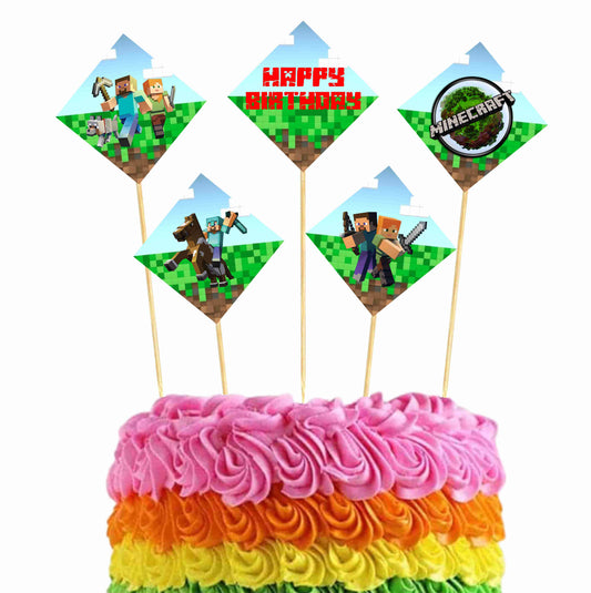 Minecraft Theme Cake Topper Pack of 10 Nos for Birthday Cake Decoration Theme Party Item For Boys Girls Adults Birthday Theme Decor