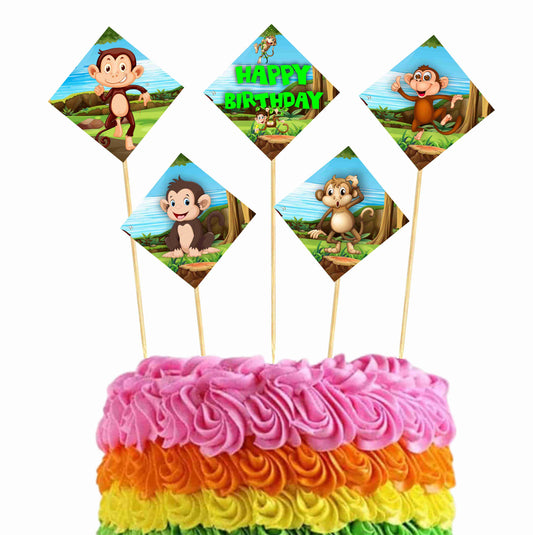 Monkey Theme Cake Topper Pack of 10 Nos for Birthday Cake Decoration Theme Party Item For Boys Girls Adults Birthday Theme Decor
