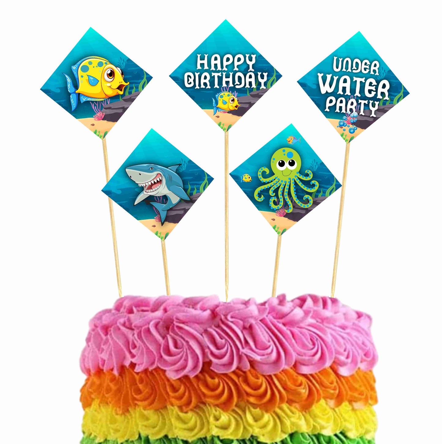 Ocean Underwater Theme Cake Topper Pack of 10 Nos for Birthday Cake De –  Balloonistics