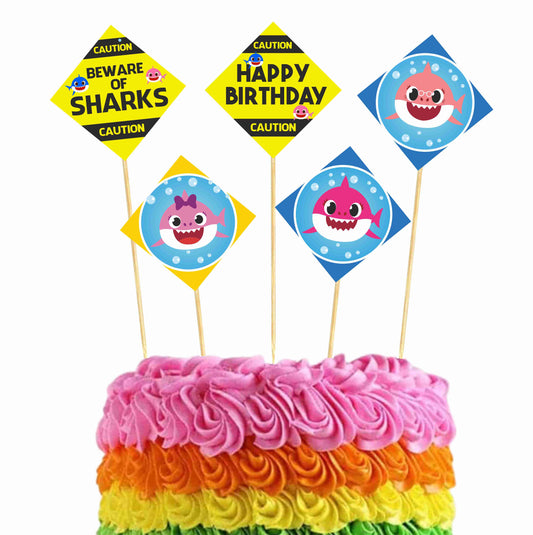 Baby Shark Theme Cake Topper Pack of 10 Nos for Birthday Cake Decoration Theme Party Item For Boys Girls Adults Birthday Theme Decor