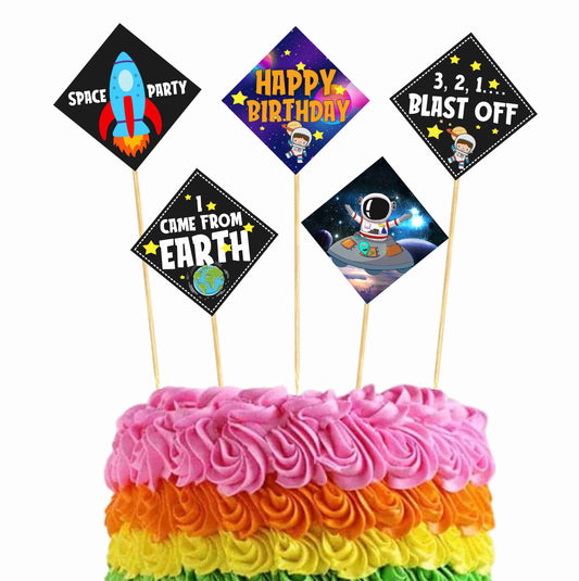 Space Theme Cake Topper Pack of 10 Nos for Birthday Cake Decoration Theme Party Item For Boys Girls Adults Birthday Theme Decor