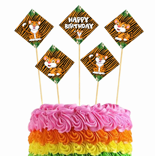 Tiger Theme Cake Topper Pack of 10 Nos for Birthday Cake Decoration Theme Party Item For Boys Girls Adults Birthday Theme Decor