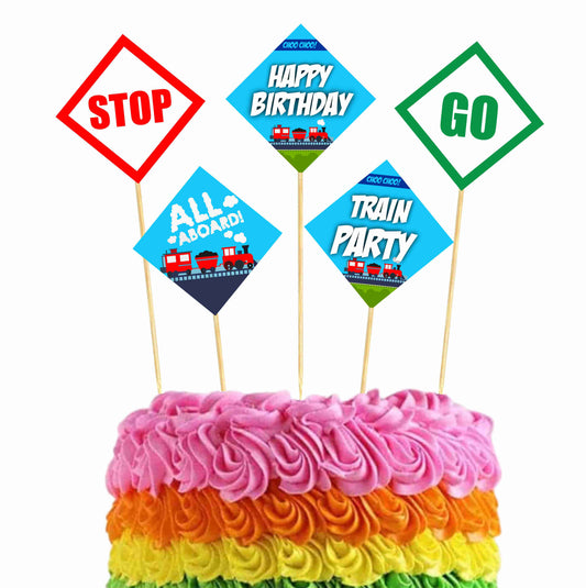 Train Theme Cake Topper Pack of 10 Nos for Birthday Cake Decoration Theme Party Item For Boys Girls Adults Birthday Theme Decor