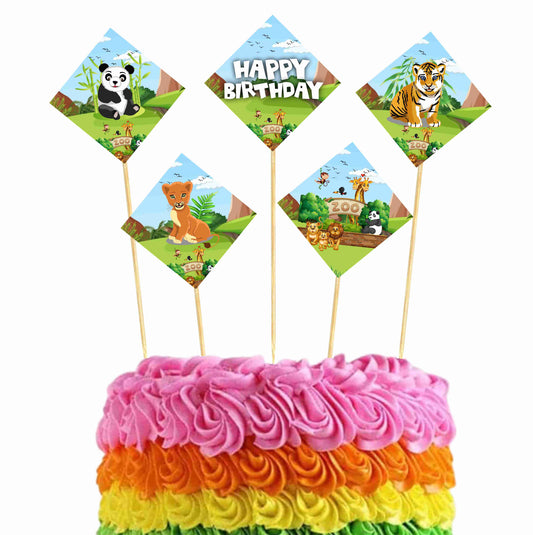 Zoo Theme Cake Topper Pack of 10 Nos for Birthday Cake Decoration Theme Party Item For Boys Girls Adults Birthday Theme Decor