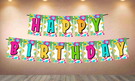 Beach Party Theme Happy Birthday Banner for Photo Shoot Backdrop and Theme Party