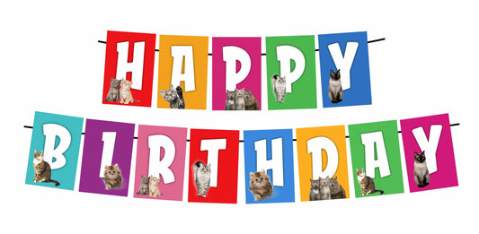 Cat Kitten Theme Happy Birthday Banner for Photo Shoot Backdrop and Theme Party