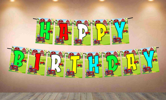 Tractor Theme Happy Birthday Banner for Photo Shoot Backdrop and Theme Party