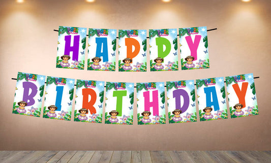 Dora Theme Happy Birthday Banner for Photo Shoot Backdrop and Theme Party