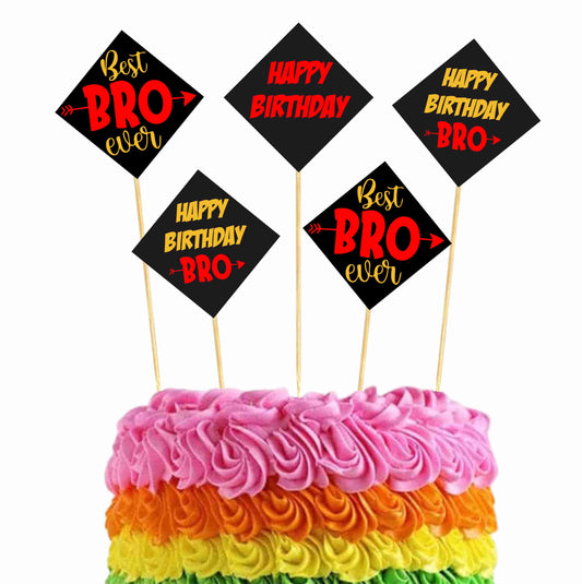 Happy Birthday Bro Cake Topper Pack of 10 Nos for Birthday Cake Decoration Theme Party Item