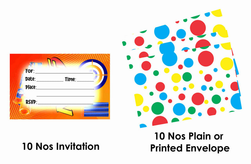 Nerf Theme Children's Birthday Party Invitations Cards with Envelopes - Kids Birthday Party Invitations for Boys or Girls,- Invitation Cards (Pack of 10)