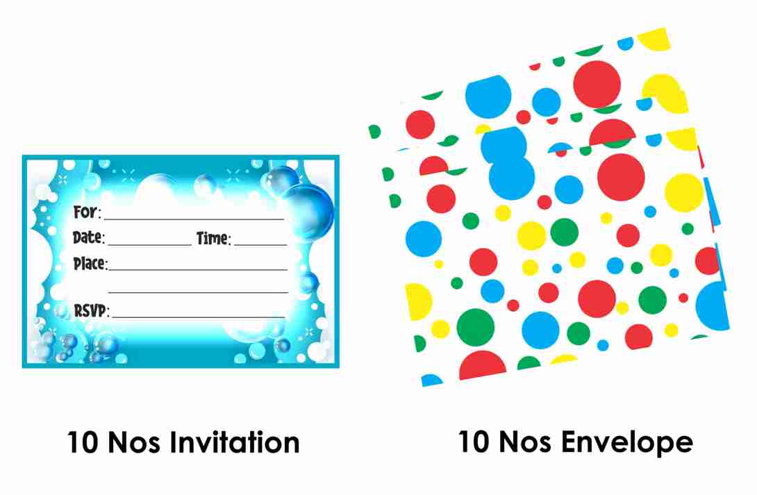 Bubbles Theme Children's Birthday Party Invitations Cards with Envelopes - Kids Birthday Party Invitations for Boys or Girls,- Invitation Cards (Pack of 10)