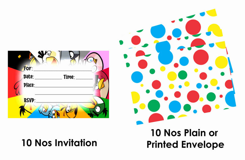 Angry Birds Theme Children's Birthday Party Invitations Cards with Envelopes - Kids Birthday Party Invitations for Boys or Girls,- Invitation Cards (Pack of 10)