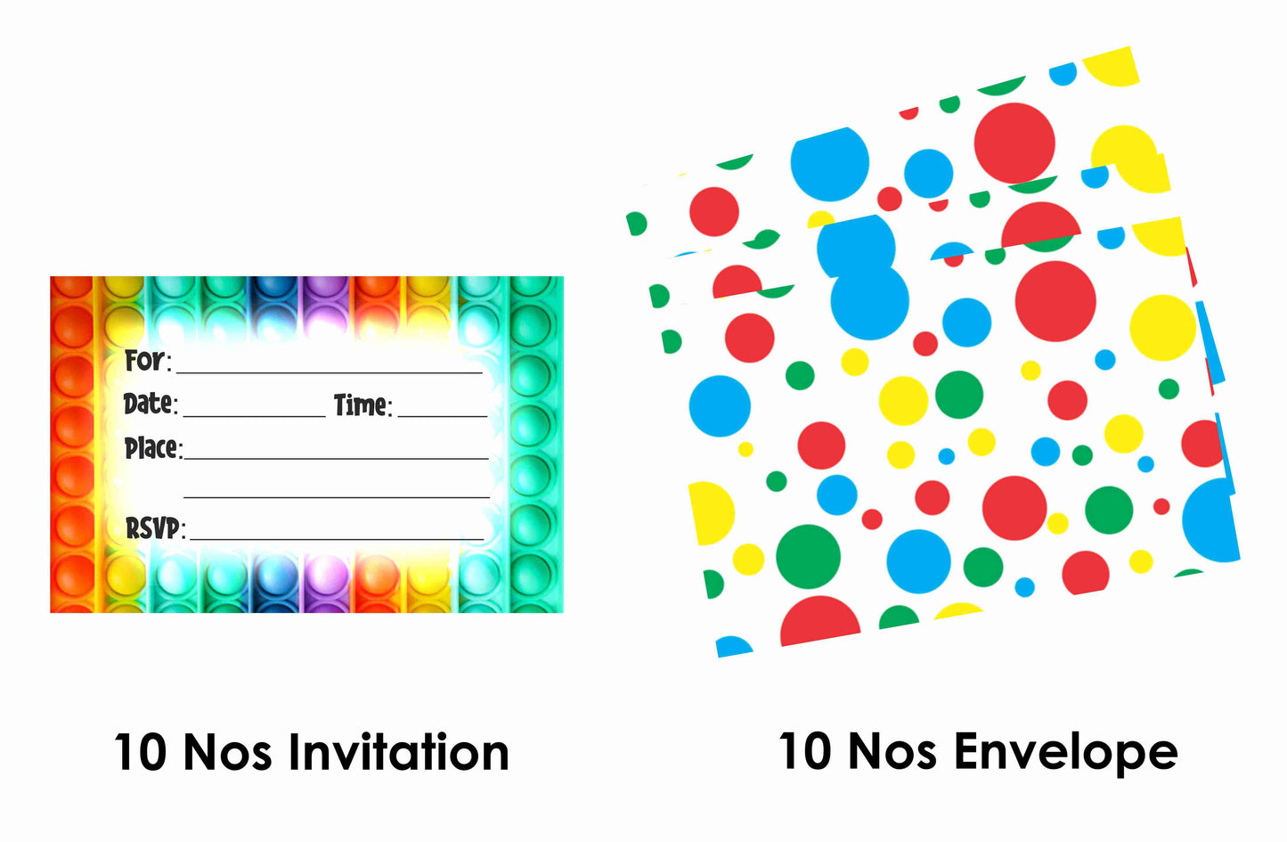 Pop It Theme Children's Birthday Party Invitations Cards with Envelopes - Kids Birthday Party Invitations for Boys or Girls,- Invitation Cards (Pack of 10)