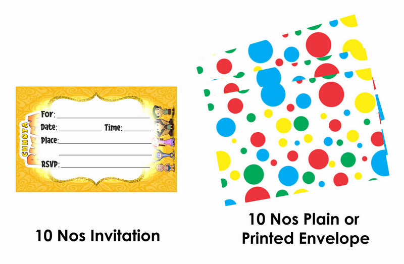 Chota Bheem Theme Children's Birthday Party Invitations Cards with Envelopes - Kids Birthday Party Invitations for Boys or Girls,- Invitation Cards (Pack of 10)