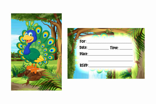 Peacock Theme Children's Birthday Party Invitations Cards with Envelopes - Kids Birthday Party Invitations for Boys or Girls,- Invitation Cards (Pack of 10)