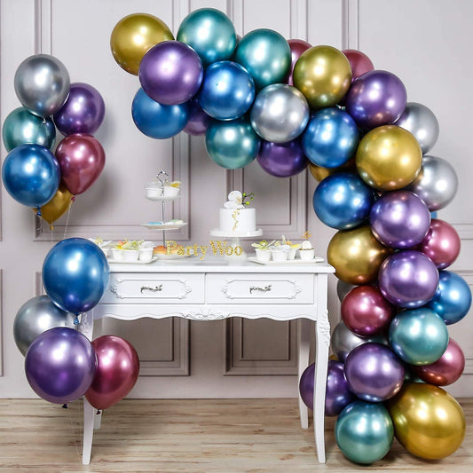 MultiColor Chrome Metallic 12 Inches Pack of 10 Balloons with Shiny Surface For Birthdays/Anniversary/Engagement/Baby Shower/bachelorette Party Decorations