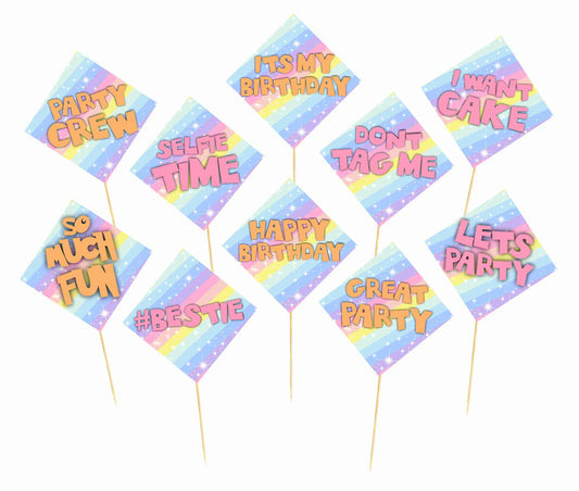 Pastel Colors Birthday Photo Booth Party Props Theme Birthday Party Decoration, Birthday Photo Booth Party Item for Adults and Kids