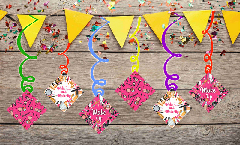 Make Up Ceiling Hanging Swirls Decorations Cutout Festive Party Supplies (Pack of 6 swirls and cutout)