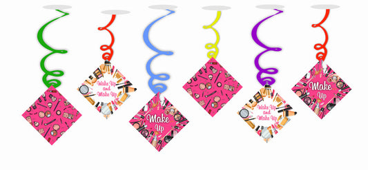 Make Up Ceiling Hanging Swirls Decorations Cutout Festive Party Supplies (Pack of 6 swirls and cutout)