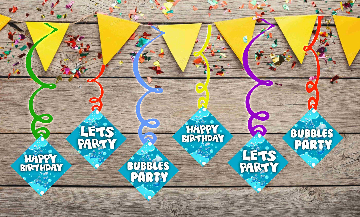 Bubbles Ceiling Hanging Swirls Decorations Cutout Festive Party Supplies (Pack of 6 swirls and cutout)