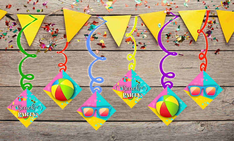Beach Party Ceiling Hanging Swirls Decorations Cutout Festive Party Supplies (Pack of 6 swirls and cutout)