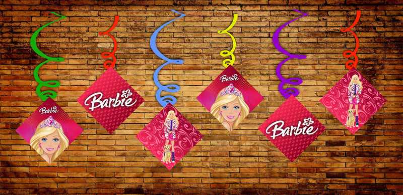 Barbie Ceiling Hanging Swirls Decorations Cutout Festive Party Supplies (Pack of 6 swirls and cutout)
