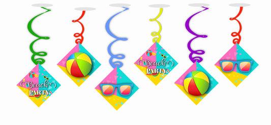 Beach Party Ceiling Hanging Swirls Decorations Cutout Festive Party Supplies (Pack of 6 swirls and cutout)