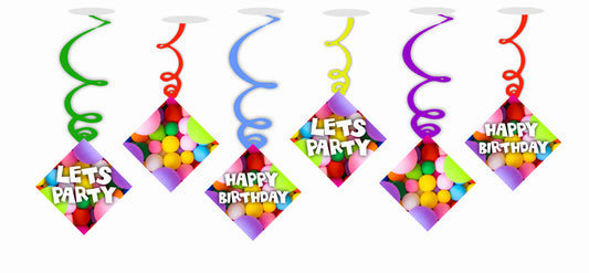 Colorful Balloons Ceiling Hanging Swirls Decorations Cutout Festive Party Supplies (Pack of 6 swirls and cutout)